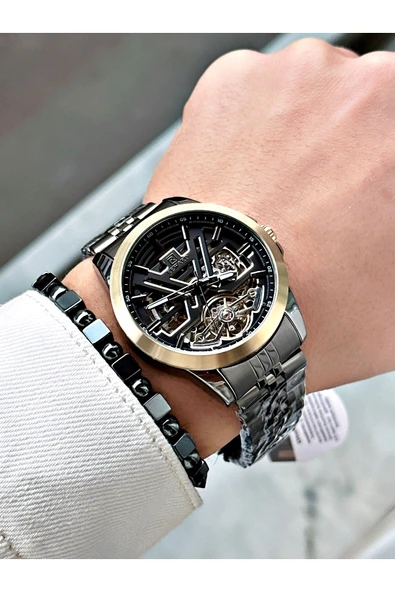 Reward Füme Renk Otomatik Mekanizma Çelik Kordon Erkek Kol Saati + BİLEKLİK - Resim 2