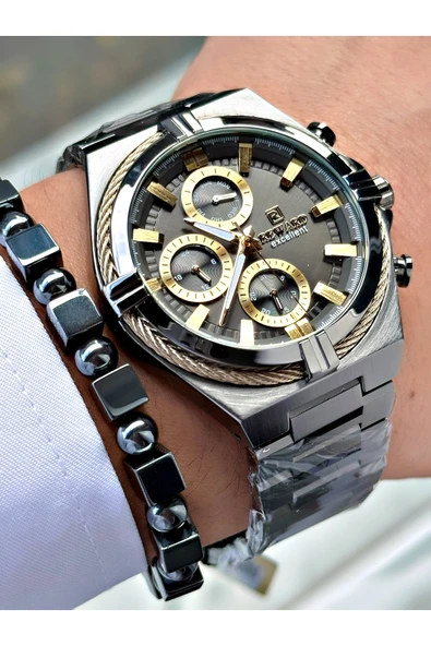 Reward Füme Renk Fonksiyonlu Çelik Kordon Erkek Kol Saati + BİLEKLİK HEDİYELİ - Resim 4