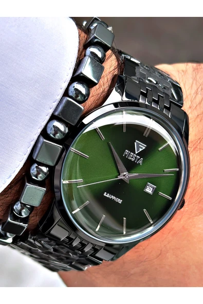 Fiesta Siyah Renk Bombeli Safir Cam Lüx Çelik Erkek Kol Saati + BİLEKLİK HEDİYELİ ürün görseli 1