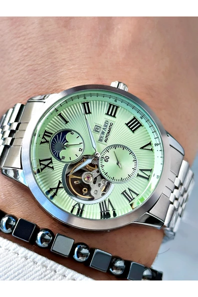 Reward Gümüş Renk Otomatik Mekanizma Roma Rakamlı Erkek Kol Saati + BİLEKLİK ürün görseli 1