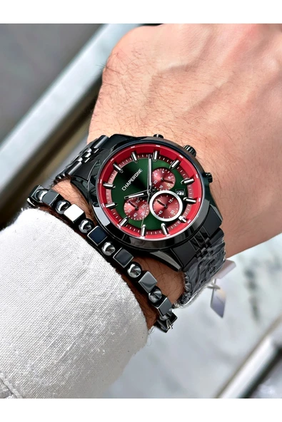 Chaperone Siyah Renk  Çelik Kordon Fonksiyonlu Erkek Kol Saati + BİLEKLİK HEDİYELİ By Reward - Resim 2