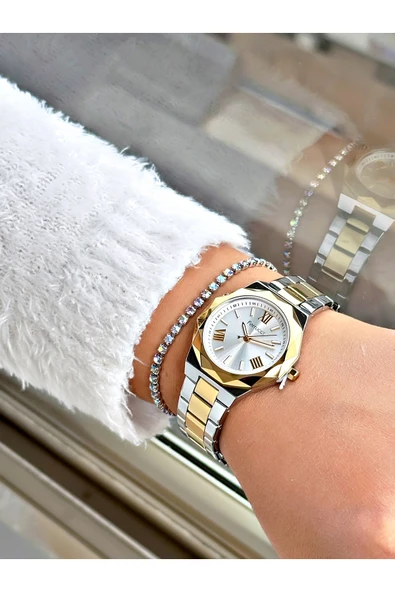 Ferrucci Altın Gold Renk Çelik Kordon Yıldız Model Kadın Kol Saati + BİLEKLİK - Resim 2