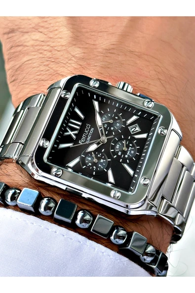 Ferrucci Gümüş Renk Kare Fonksiyonlar Aktif  Erkek Kol Saati + BİLEKLİK - Resim 2