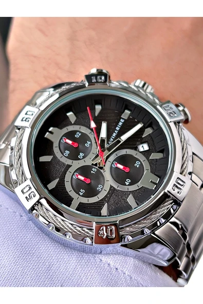 Navimarine Gümüş Renk Çelik Kordon Erkek Kol Saati Bileklik Hediyeli ürün görseli 1