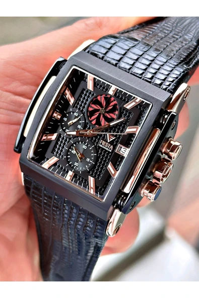 Fiesta Siyah Renk Rose Gold Kasa Çelik Kasa Business Fonksiyonlar Aktif Erkek Kol Saati + Bileklik Hediyeli ürün görseli 1