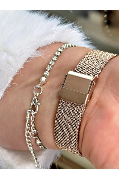 Ferrucci Rose Gold Renk Hasır Çelik Kordon Şık Dizayn Kadın Kol Saati + BİLEKLİK HEDİYELİ - Resim 4