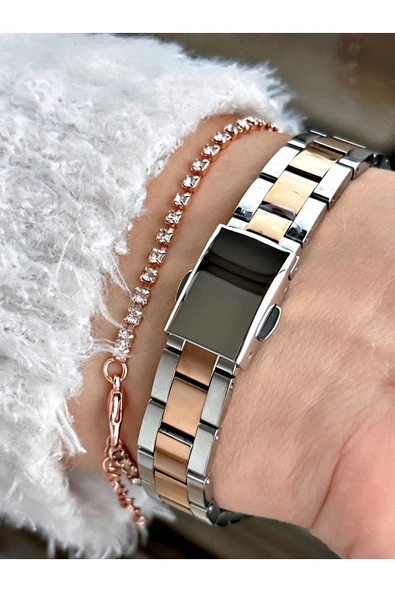Ferrucci Rose Gold Gümüş Renk Sade Model Çelik Kordon Kadın Kol Saati + BİLEKLİK HEDİYELİ - Resim 3