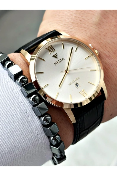 Fiesta Siyah Renk Roma Rakamlı Çelik Kasa Business Erkek Kol Saati + BİLEKLİK - Resim 3
