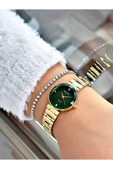 Ferrucci Altın Renk Klasik Model  Çelik Kordon Kadın Kol Saati + BİLEKLİK - Resim 2