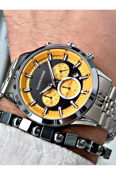 Chaperone Gümüş Renk  Çelik Kordon Fonksiyonlu Erkek Kol Saati + BİLEKLİK HEDİYELİ By Reward ürün görseli 1