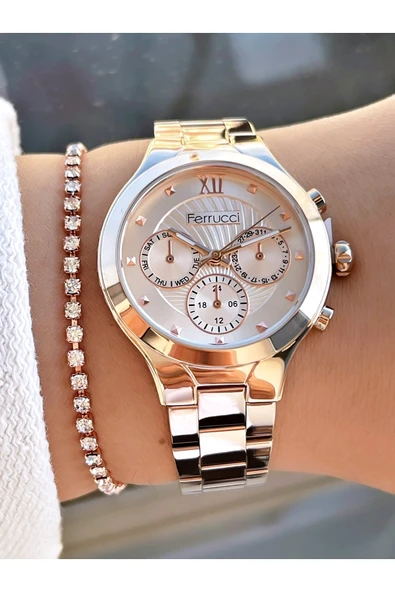 Ferrucci Rose Gold Renk Çelik Kordon Sade Model Kadın Kol Saati - Resim 2