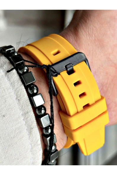 Ferrucci Sarı Renk Fonksiyonlu Spor Silikon Erkek Kol Saati + BİLEKLİK HEDİYELİ - Resim 4