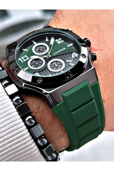 Chaperone Yeşil Renk Spor Silikon Fonksiyonlar Aktif Garantili Erkek Kol Saati + BİLEKLİK By REWARD - Resim 4