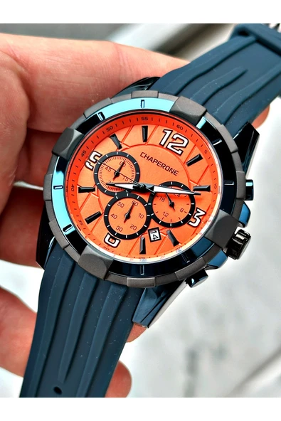 Chaperone Lacivert Spor Silikon Fonksiyonlu Şık Dizayn Erkek Kol Saati + BİLEKLİK HEDİYELİ By Reward - Resim 4