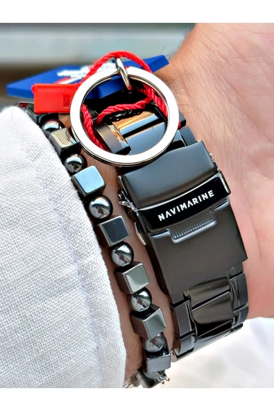 Navimarine Siyah Renk Çelik Kordon Fonksiyonlu Erkek Kol Saati + BİLEKLİK - Resim 7