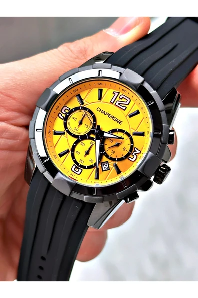 Chaperone Siyah Spor Silikon Fonksiyonlu Şık Dizayn Erkek Kol Saati + BİLEKLİK HEDİYELİ By Reward - Resim 5