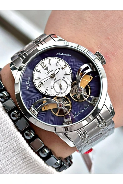 Fiesta Gümüş Renk Çift Türbünlü Otomatik Business Erkek Kol Saati + BİLEKLİK ürün görseli 1