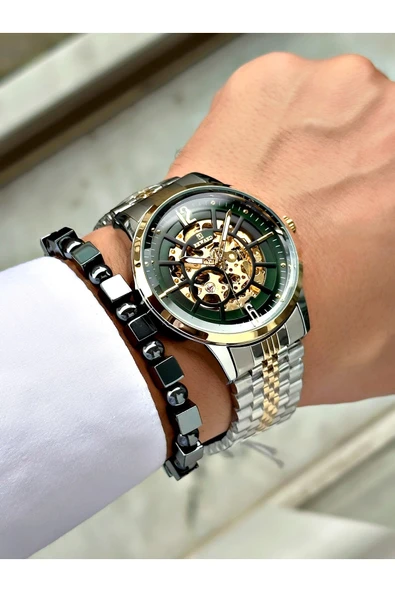 Reward Gümüş Altın Renk Business Otomatik Erkek Kol Saati + BİLEKLİK HEDİYELİ - Resim 3