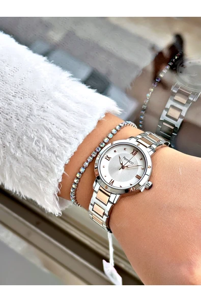 Ferrucci Rose Gümüş Renk Roma Rakamlı Sade Model  Erkek Kol Saati + BİLEKLİK - Resim 2