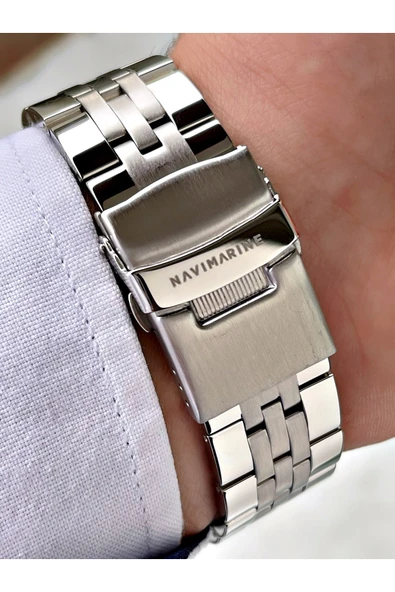 Navimarine Gümüş Renk Çelik Kordon Erkek Kol Saati Bileklik Hediyeli - Resim 4