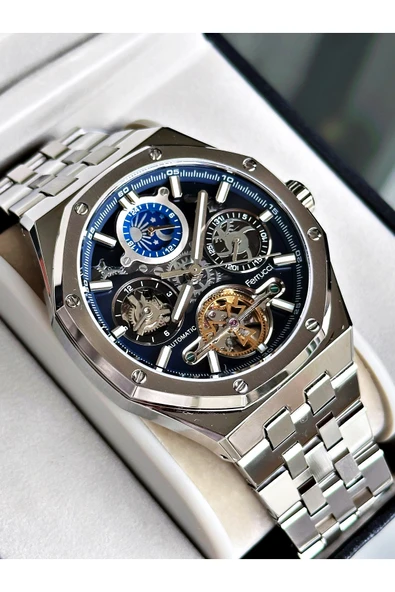 Ferrucci Gümüş Renk Mekanizma Lüx Business Model Otomatik Mekanizma Erkek Kol Saati + BİLEKLİK ürün görseli 1