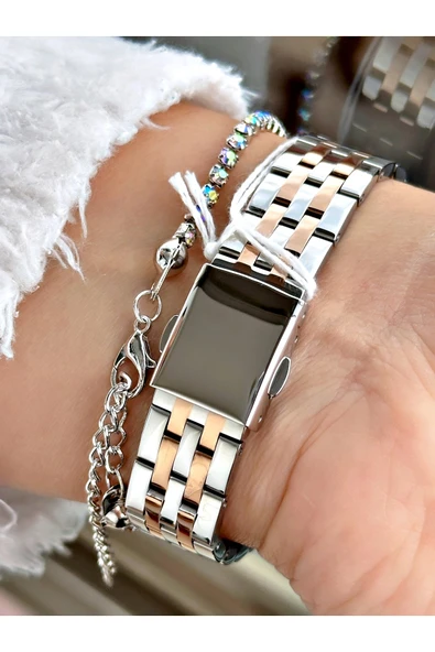 Ferrucci Rose Gold Silver Kare Model Roma Rakamlı Çelik Kordon Kadın Kol Saati + BİLEKLİK - Resim 3