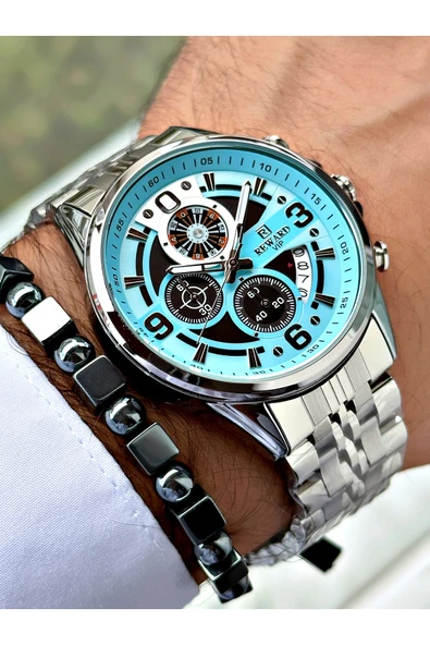 Ferrucci Gümüş Renk Fonksiyonlu Rulet Fonksiyonlu Çelik Kordon Erkek Kol Saati + BİLEKLİK - Resim 4