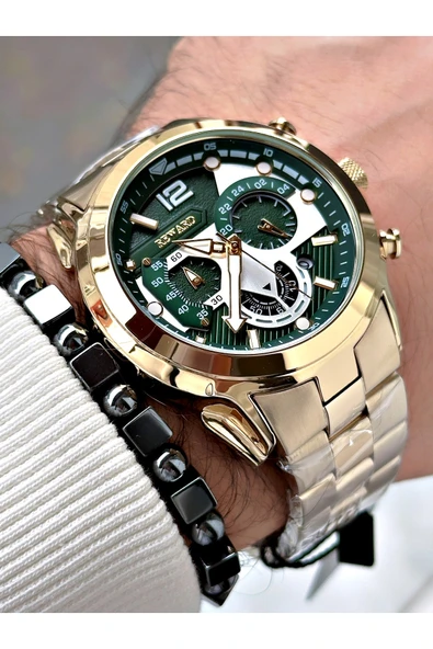 Reward Altın Renk Spor Fonksiyonlu Çelik Kordon Erkek Kol Saati + BİLEKLİK - Resim 3