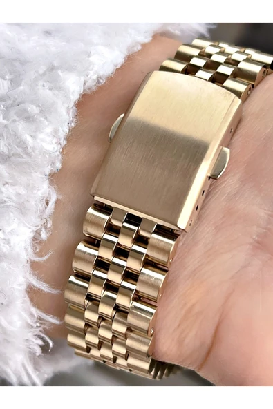 Navimarine Altın Renk Şık Tasarım Çelik Kordon Kadın Kol Saati Bileklik Hediyeli - Resim 3