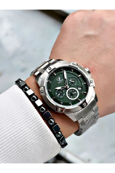 Fiesta Gümüş Renk Fonksiyonlu Çelik Makine Garantili Erkek Kol Saati + BİLEKLİK - Resim 2