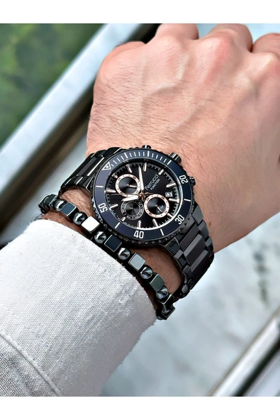 Ferrucci Siyah Renk Fonksiyonlar Aktif  Çelik Kordon Erkek Kol Saati + BİLEKLİK HEDİYELİ - Resim 2