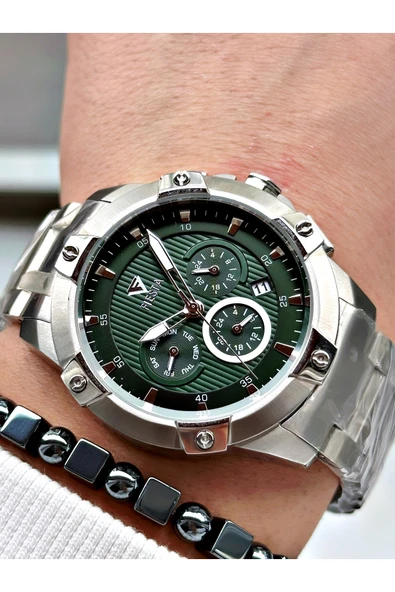 Fiesta Gümüş Renk Fonksiyonlu Çelik Makine Garantili Erkek Kol Saati + BİLEKLİK - Resim 3