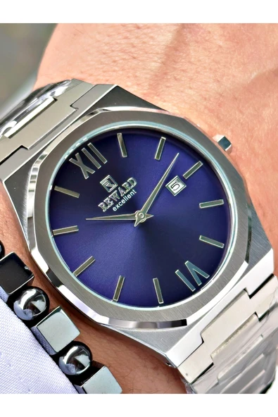 Reward Gümüş Renk Takvimli Sade Klasik Model Erkek Kol Saati + BİLEKLİK HEDİYELİ ürün görseli 1