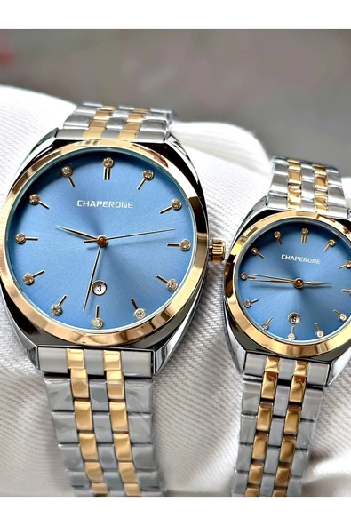Chaperone Gümüş Renk Bay Çift Sevgili Kol Saati Orijinal Garantili + BİLEKLİK By REWARD - Resim 3