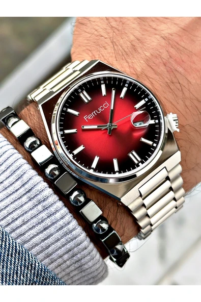 Ferrucci Gümüş Renk Klasik Takvimli Çelik Kordon Erkek Kol Saati + BİLEKLİK - Resim 3