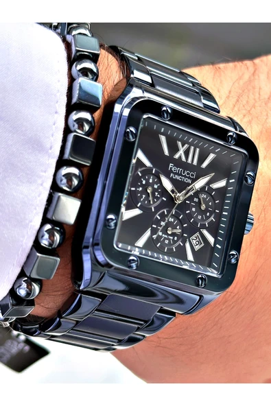 Ferrucci Lacivert Renk Kare Fonksiyonlar Aktif  Erkek Kol Saati + BİLEKLİK ürün görseli 1