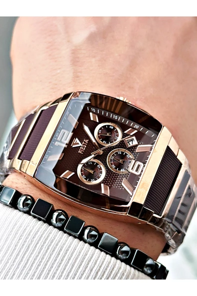 Fiesta Kahve Renk Kare Aynalı Model Çelik Business Erkek Kol Saati + BİLEKLİK - Resim 5