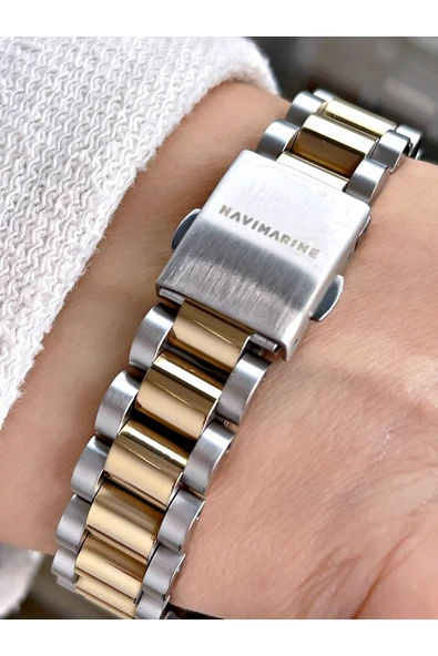 Navimarine Altın-gümüş Renk Çelik Kordon Kadın Kol Saati Bileklik Hediyeli - Resim 3