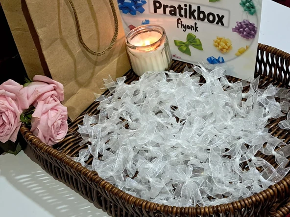 Pratikbox Mini Fiyonk / Tül 1cm'lik / Hediyelik / Süsleme / Beyaz Renk / 50 Adet ürün görseli 1