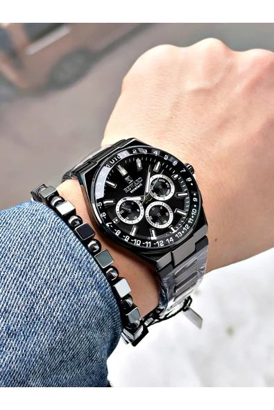 Reward Siyah Renk Aynalı Cam Fonksiyonlu Erkek Kol Saati + BİLEKLİK - Resim 2