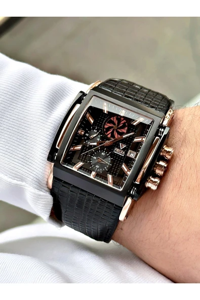 Fiesta Siyah Renk Rose Gold Kasa Çelik Kasa Business Fonksiyonlar Aktif Erkek Kol Saati + Bileklik Hediyeli - Resim 3