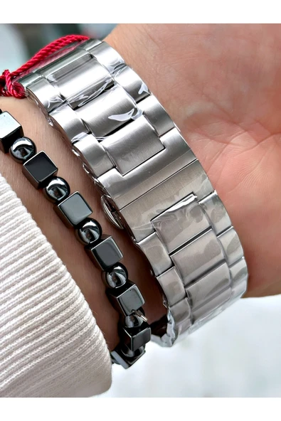 Fiesta Gümüş Renk Çelik Elite Mekanizma Garantili Fonksiyonlu Erkek Kol Saati + BİLEKLİK - Resim 5