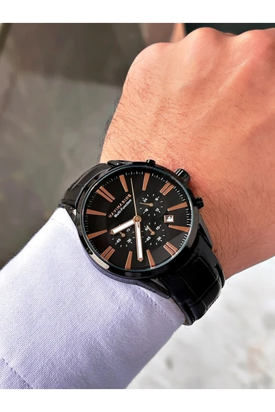 Navimarine Siyah Renk Deri Kordon Erkek Kol Saati Bileklik Hediyeli - Resim 3