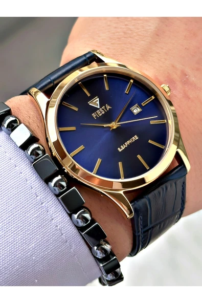 Fiesta Lacivert Renk Klasik Sade Model Çelik Kasa Erkek Kol Saati + BİLEKLİK - Resim 3