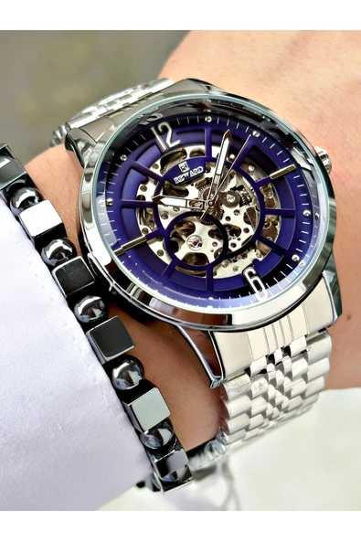 Reward Gümüş Renk Yeşil Kadran Otomatik Business Erkek Kol Saati + BİLEKLİK HEDİYELİ - Resim 4