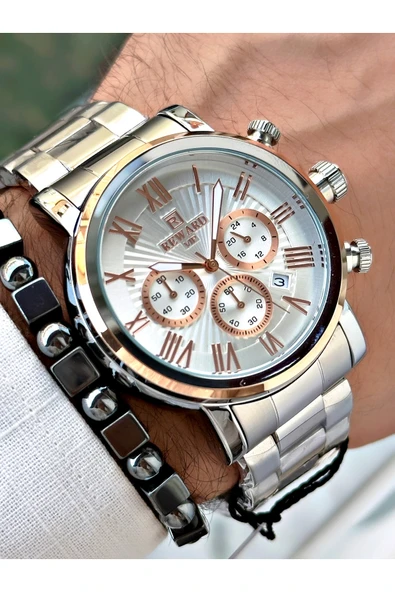 Reward Gümüş Renk Fonksiyonlar Aktif Çelik Kordon 3 ATM Su Geçirmez Erkek Kol Saati + BİLEKLİK - Resim 4