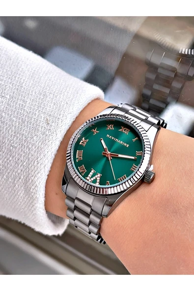 Navimarine Gümüş Renk Çelik Kordon Kadın Kol Saati Bileklik Hediyeli - Resim 2