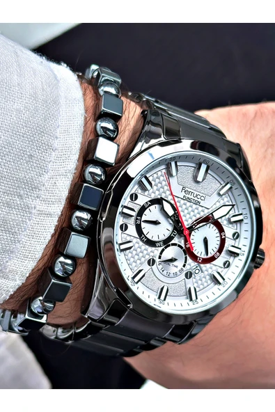 Ferrucci Siyah Renk Fonksiyonlar Aktif Orijinal Çelik Kordon Erkek Kol Saati + BİLEKLİK HEDİYELİ - Resim 4