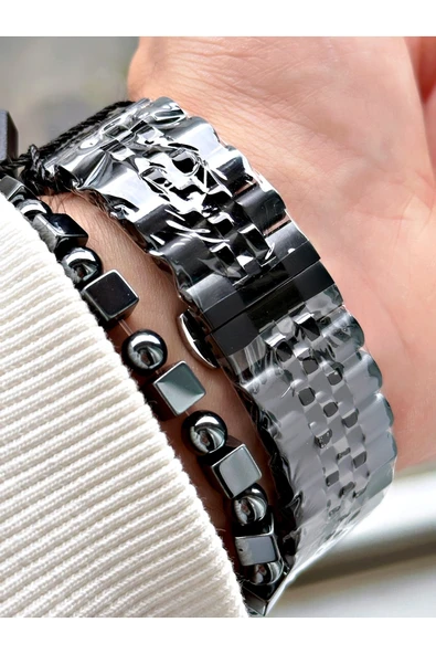 Reward Siyah Renk Kasa Kordon Çelik Business Spor Erkek Kol Saati + BİLEKLİK - Resim 4