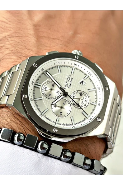 Ferrucci Gümüş Renk Çelik Kordon Fonksiyonlar Aktif Erkek Kol Saati + BİLEKLİK ürün görseli 1